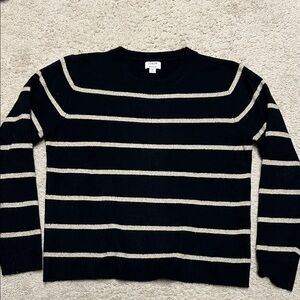J. Crew Factory Women's Black and Metallic Gold Striped Crewneck Sweater